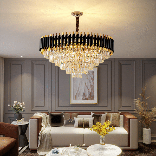 Round Indoor Nordic Modern Crystal Luxury Black Gold Hanging Lights Home Chandelier Pendant Light Lamp 800mm - Image 8