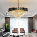 Round Indoor Nordic Modern Crystal Luxury Black Gold Hanging Lights Home Chandelier Pendant Light Lamp 800mm