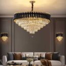 Round Indoor Nordic Modern Crystal Luxury Black Gold Hanging Lights Home Chandelier Pendant Light Lamp 800mm