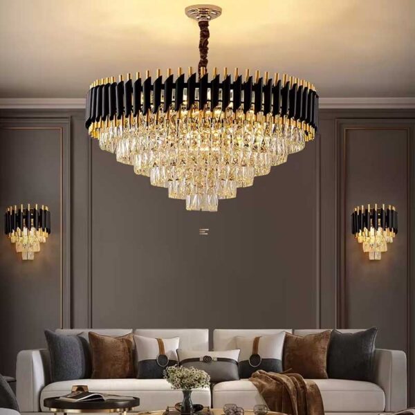 Round Indoor Nordic Modern Crystal Luxury Black Gold Hanging Lights Home Chandelier Pendant Light Lamp 800mm - Image 2
