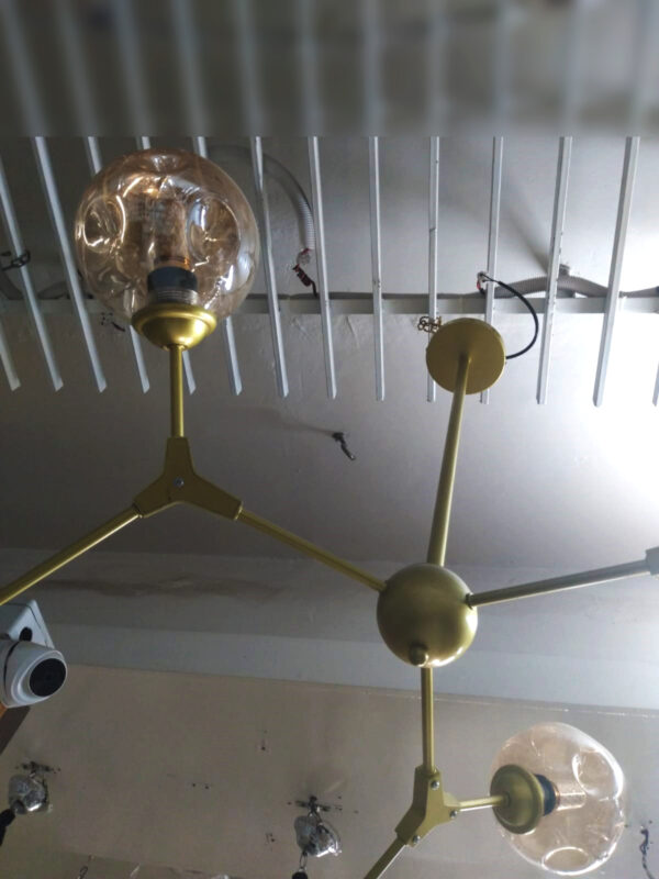 Nordic Gold Chandelier Molecular Structure Herringbone Branch Glass Bubble Shade Droplight Vintage Decoration Bedroom Chandelier - Image 5