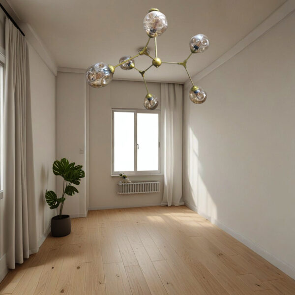 Nordic Gold Chandelier Molecular Structure Herringbone Branch Glass Bubble Shade Droplight Vintage Decoration Bedroom Chandelier - Image 7