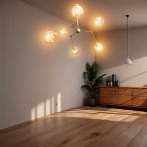 Nordic Gold Chandelier Molecular Structure Herringbone Branch Glass Bubble Shade Droplight Vintage Decoration Bedroom Chandelier