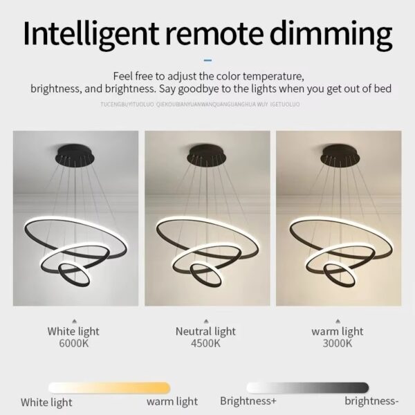 LED Ring Restaurant Chandelier Three Color Dimming Chandelier for Bedroom Living Room Eye Protection Chandelier - Image 2