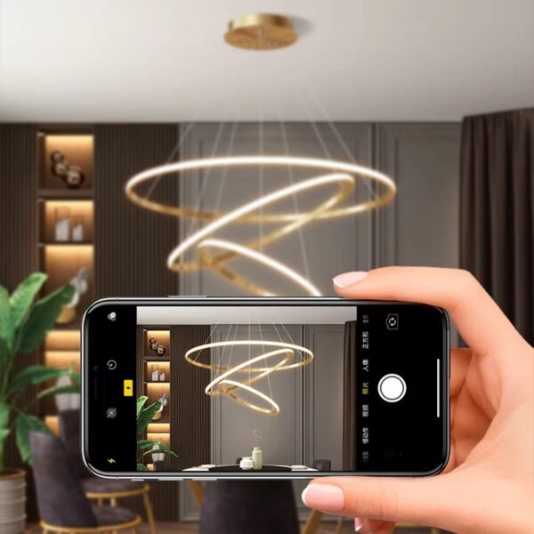LED Ring Restaurant Chandelier Three Color Dimming Chandelier for Bedroom Living Room Eye Protection Chandelier - Image 5